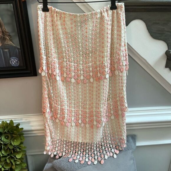 Focus by Shani Peach Pink & Cream Crochet Drops Skirt sz 6 EUC - Picture 5 of 5